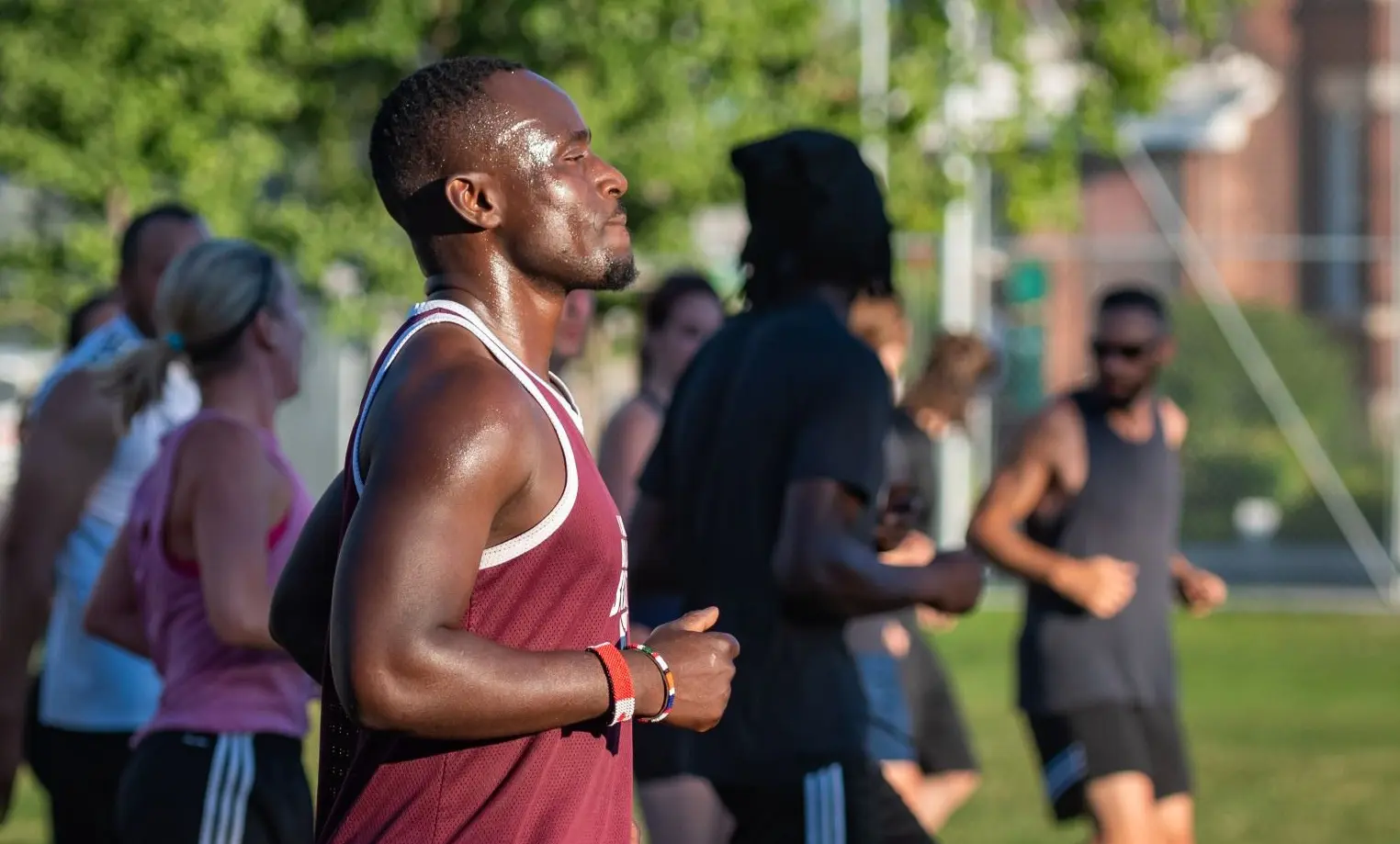 People training in a field